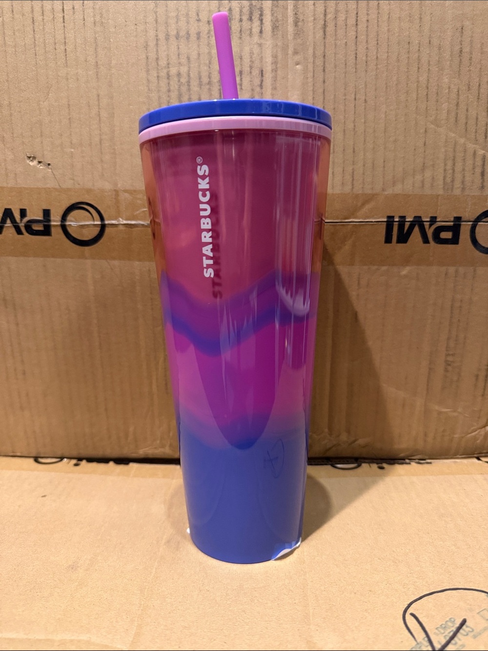 Starbucks Pink and Blue Gradient Travel Tumbler with Straw